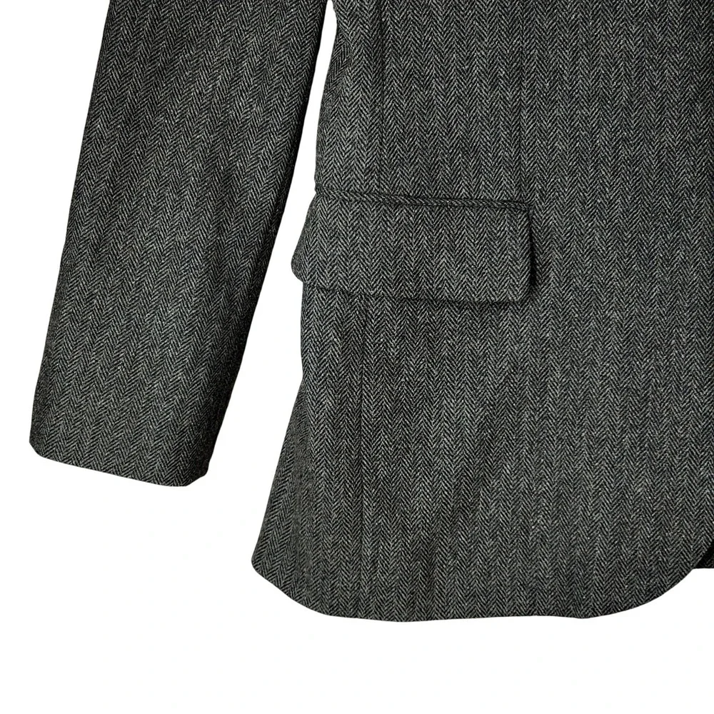 Gap Tailored Blazer sz 42R Men Herringbone Tweed‎ Wool Blend Black Gray Preppy